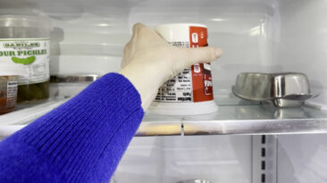 upside down container in refrigerator