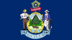 Maine state flag with Dirigo written on it