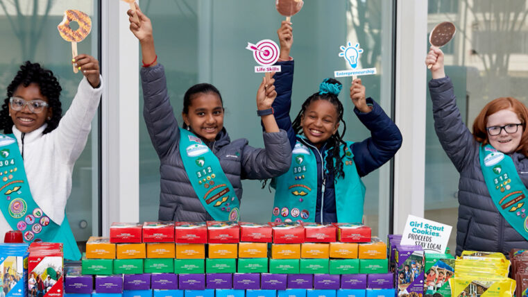 Girl Scouts selling cookies