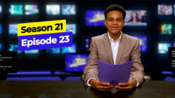 Reed in the anchor chair for Teen Kids News.