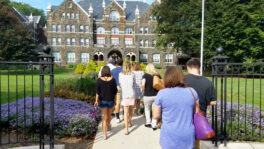 Students taking a tour of a college campus