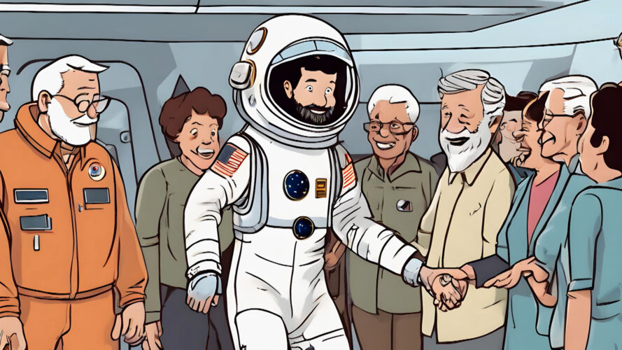 Young Astronaut with Older Friends