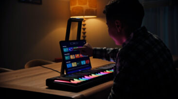 Kid at a musical keyboard