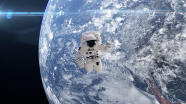 An astronaut floating in space