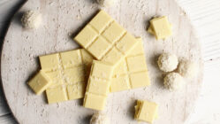 a plate with white chocolate