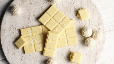 a plate with white chocolate