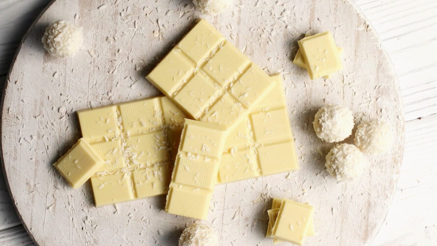 a plate with white chocolate