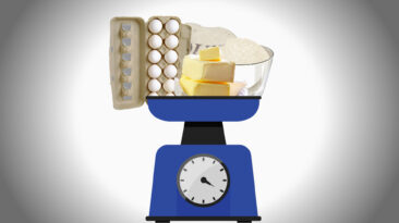Pound cake ingredients on a scale